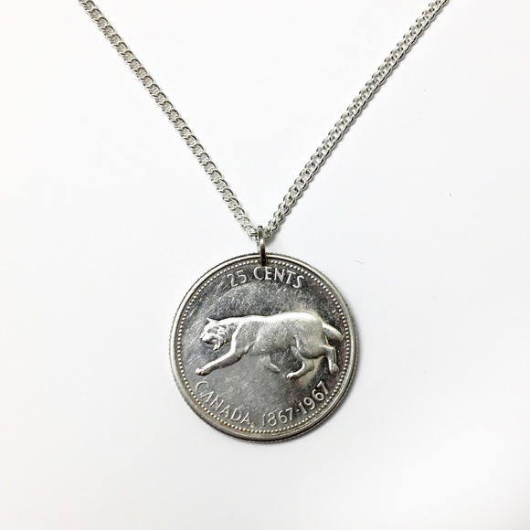 Jewelry - 1967 Silver “Bobcat” Coin Necklace — Canadian Silver Centennial 25-Cent Coin